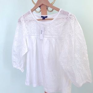 J.Crew white 3/4 sleeve eyelet top.